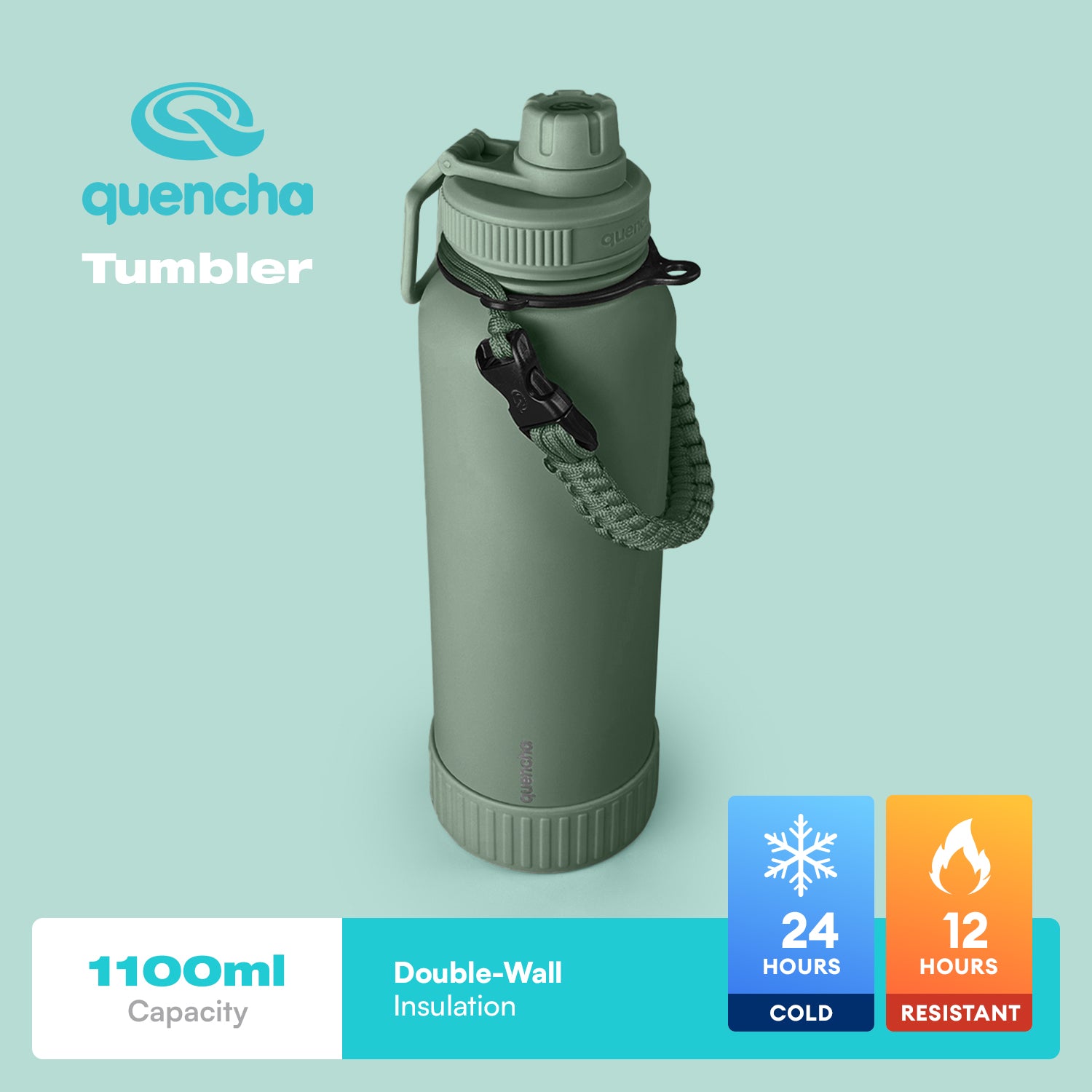 QUENCHA 19oz & 37oz Insulated Tumbler with Strap and Silicone Boot