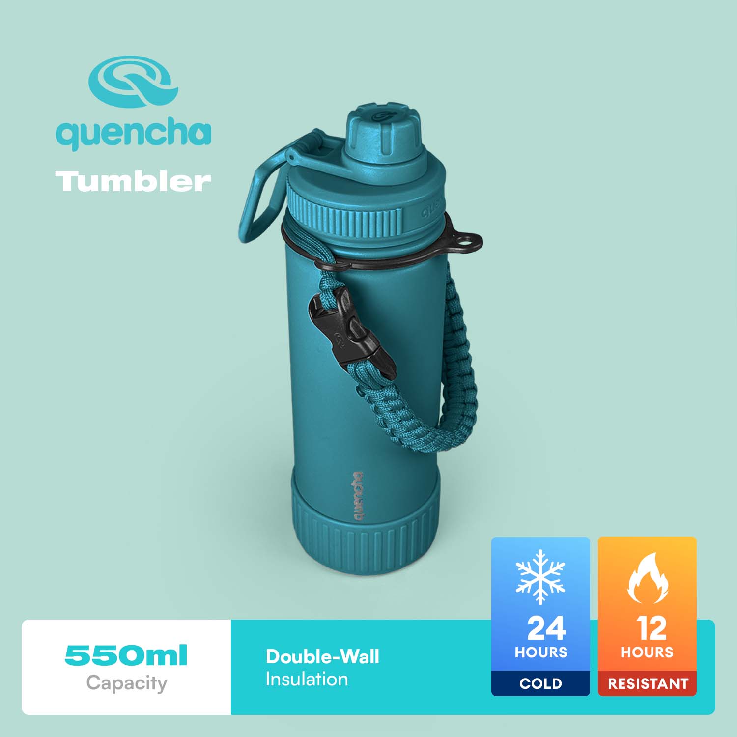QUENCHA 19oz & 37oz Insulated Tumbler with Strap and Silicone Boot