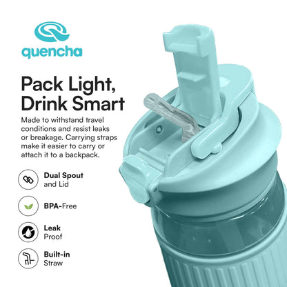 Quencha 500ML Kids Travel Water Bottle Built-in Straw Dual Spout Leak-Proof