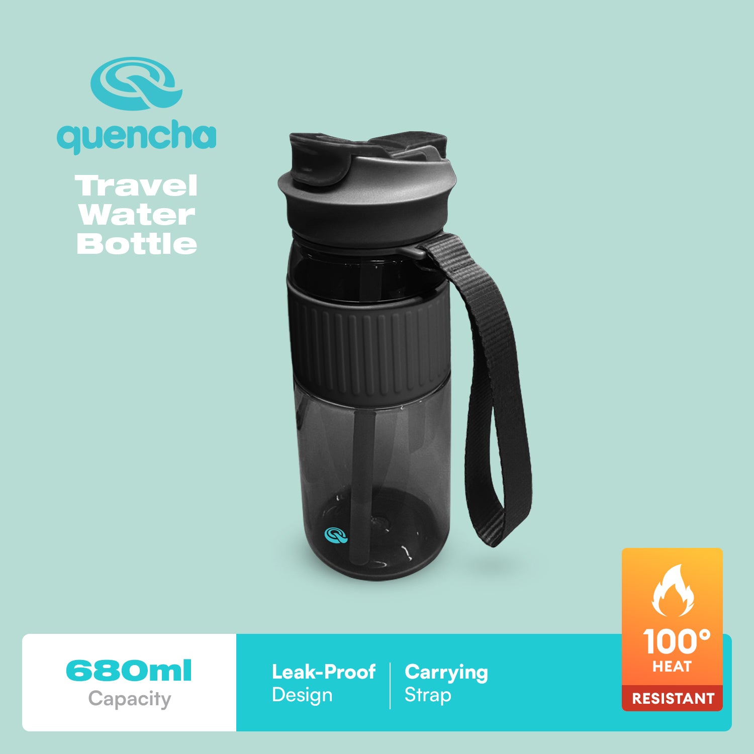 Quencha 680ML Travel Water Bottle Built-in Straw Dual Spout Leak-Proof