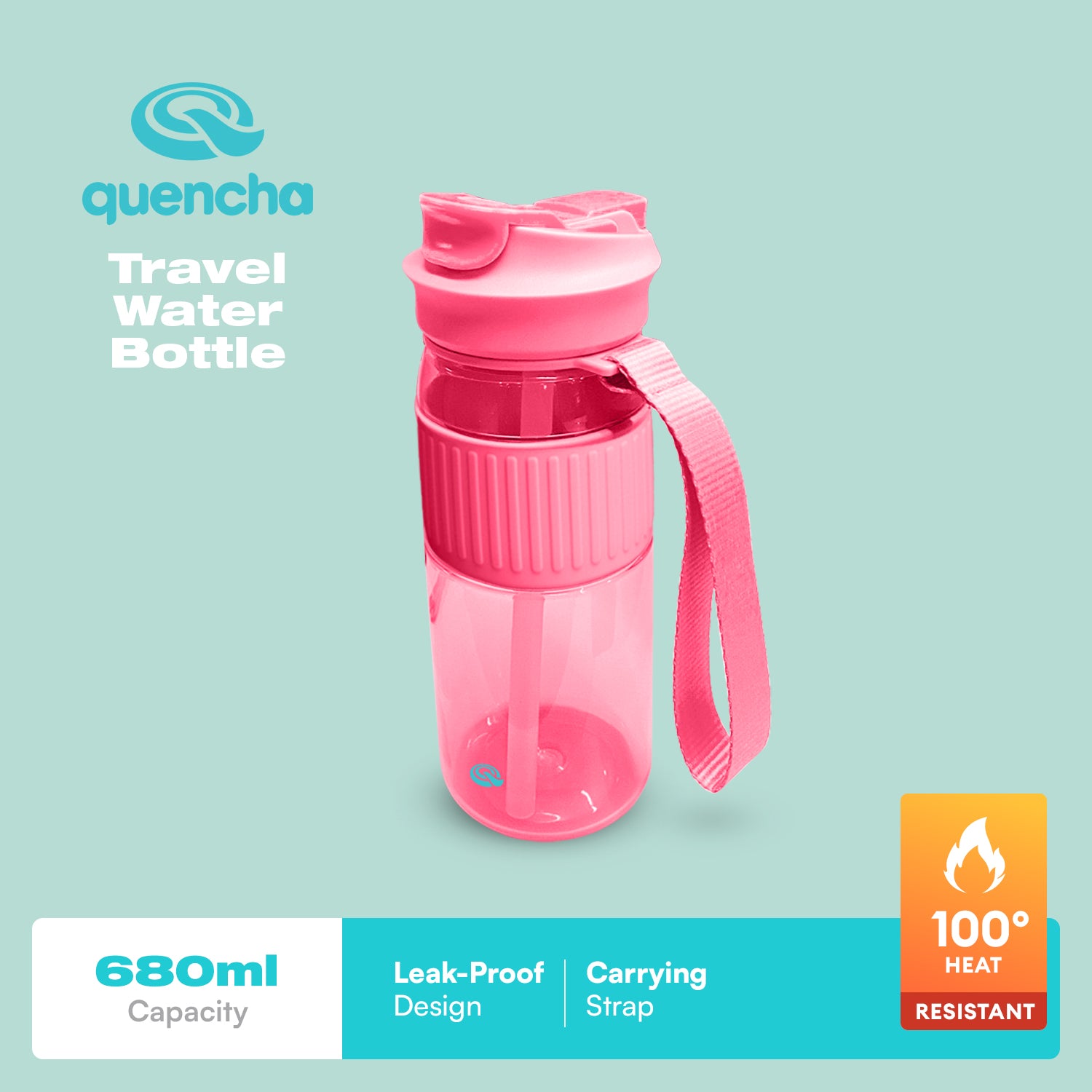 Quencha 680ML Travel Water Bottle Built-in Straw Dual Spout Leak-Proof