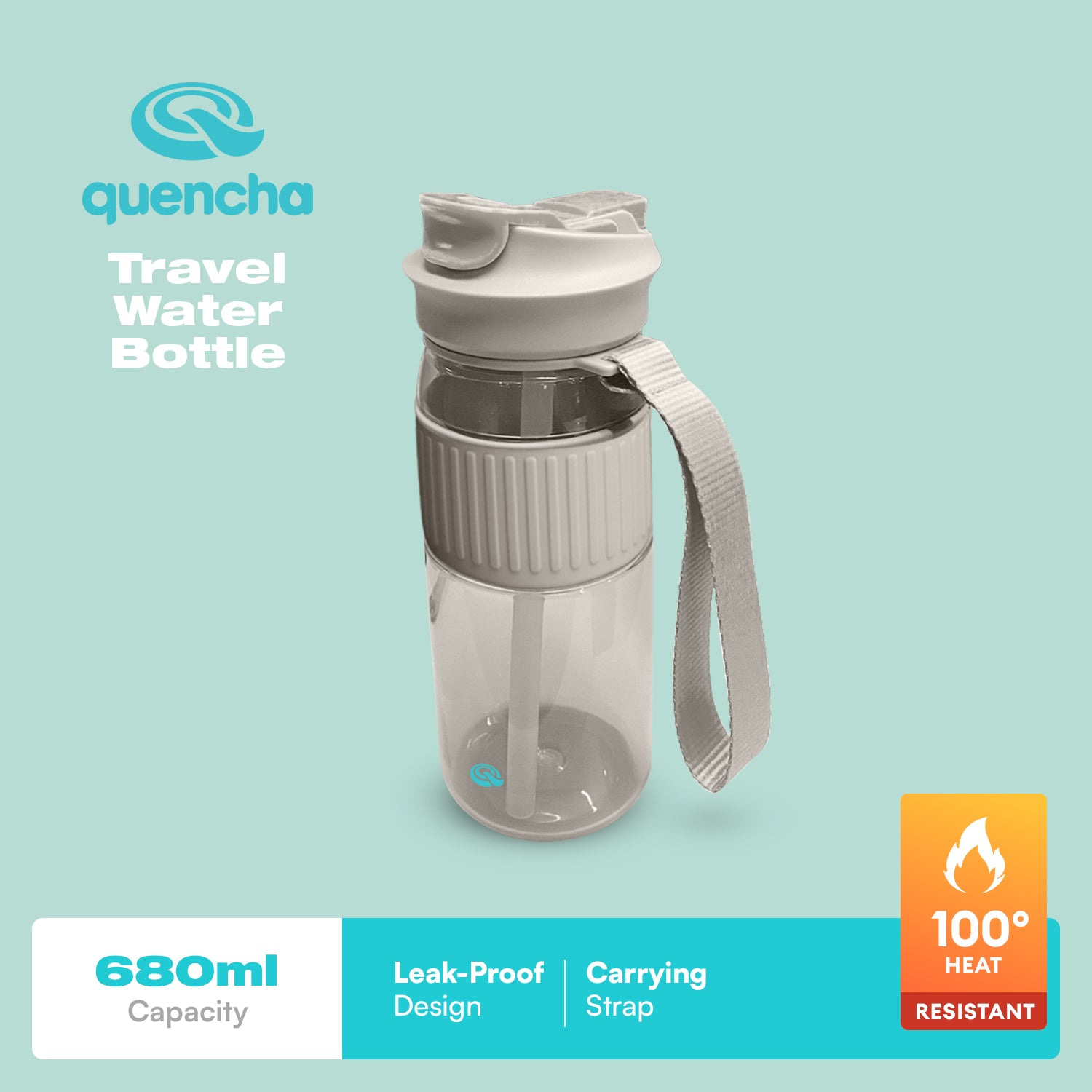 Quencha 680ML Travel Water Bottle Built-in Straw Dual Spout Leak-Proof