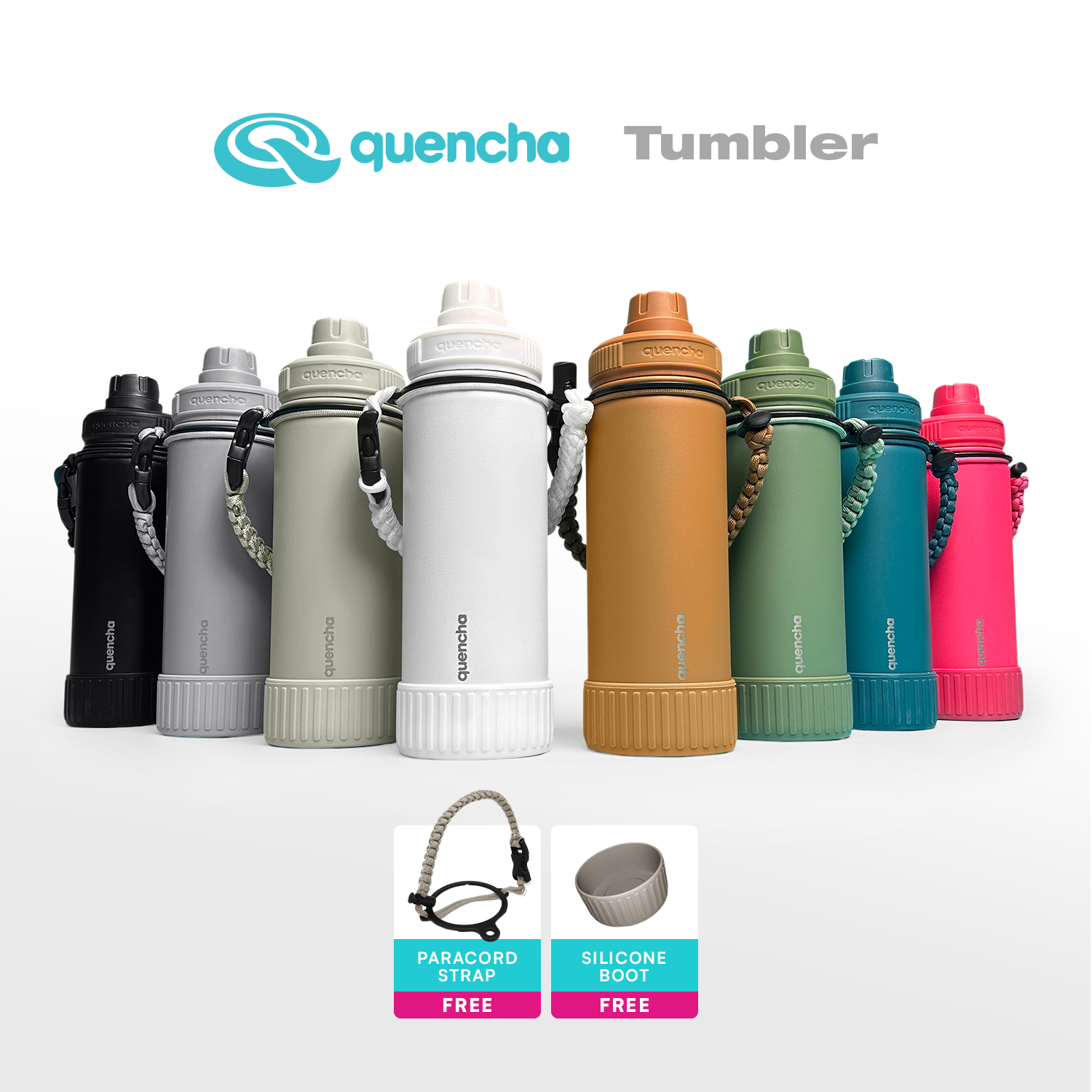 QUENCHA 19oz & 37oz Insulated Tumbler with Strap and Silicone Boot