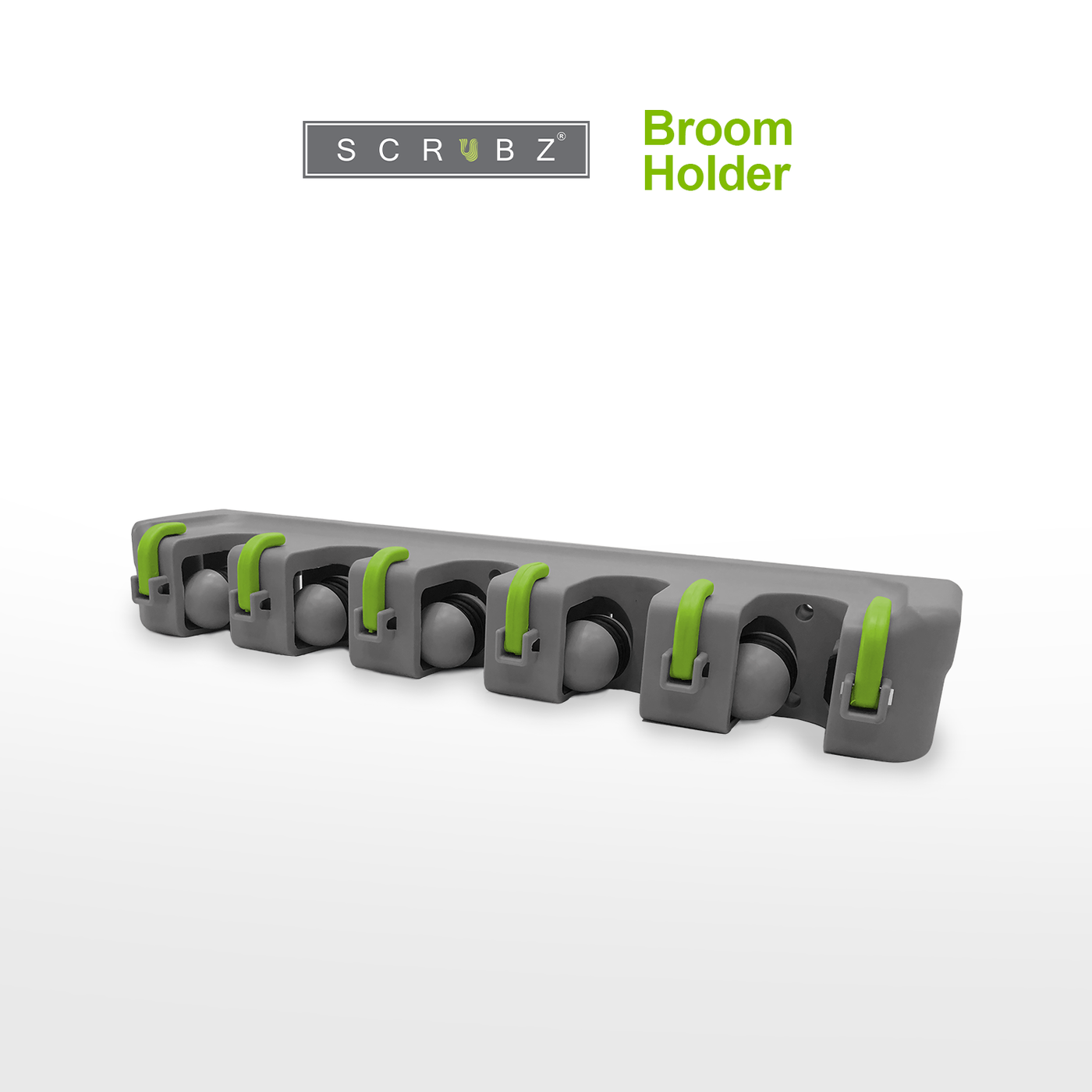 SCRUBZ Premium Wall Mounted Broom Holder w/ Hook