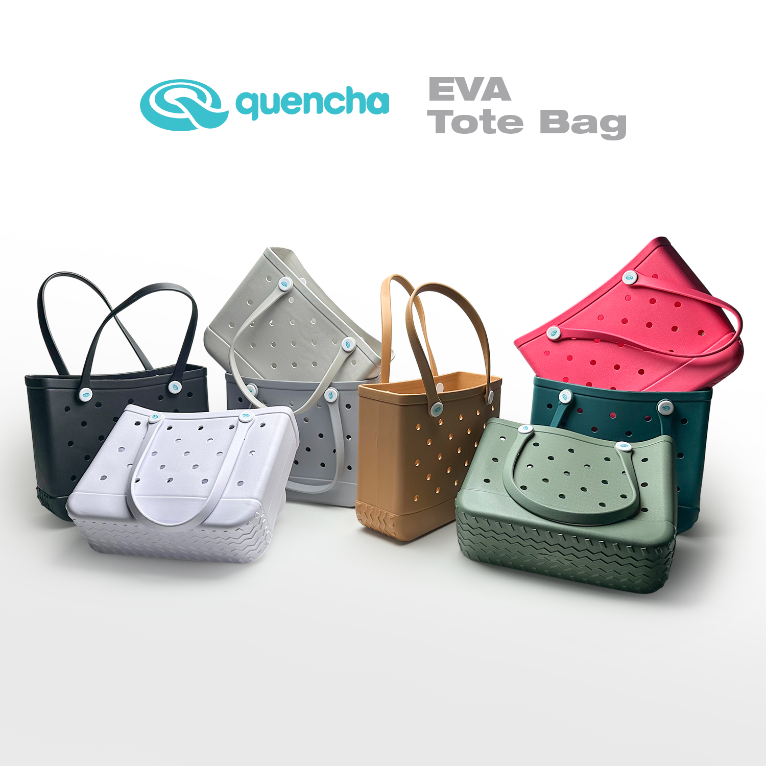 Quencha Heavy-Duty Rubber Tote Bag Waterproof Utility & Grocery Bag Washable EVA Material
