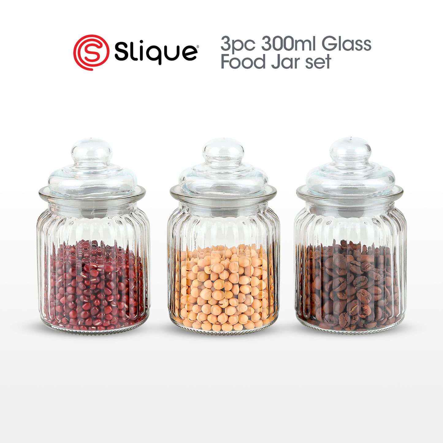 SLIQUE Glass Jar w/ Glass Lid | Ceramic Lid | Aluminum Lid [Set of 3]