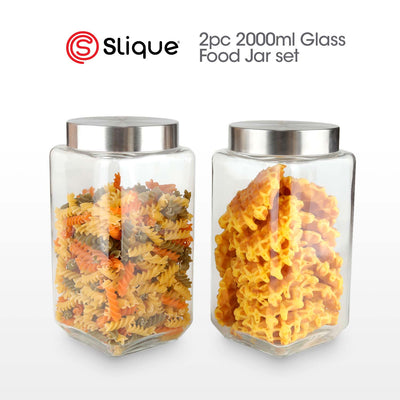SLIQUE Premium Glass Jar w/ Stainless Steel Lid Airtight Set of 2 2000ml
