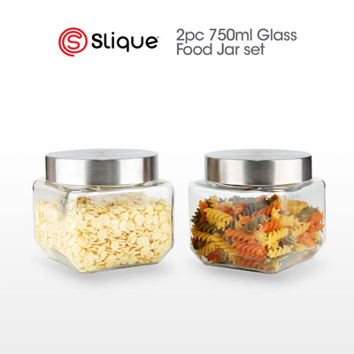 SLIQUE Premium Glass Jar w/ Stainless Steel Lid Airtight Set of 2 750ml
