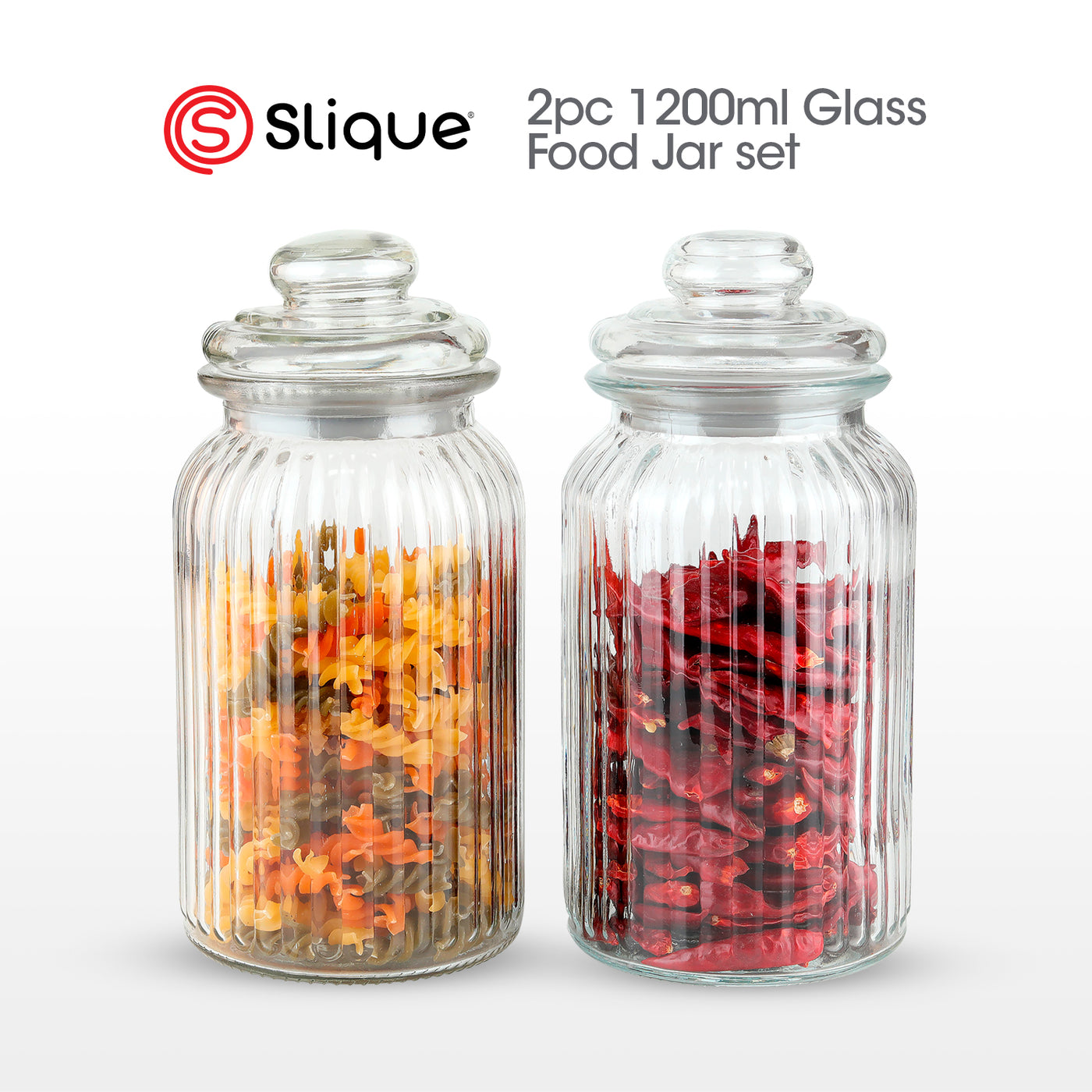 SLIQUE Premium Glass Jar w/ Glass Lid Airtight 1200ml|1.2L Set of 2