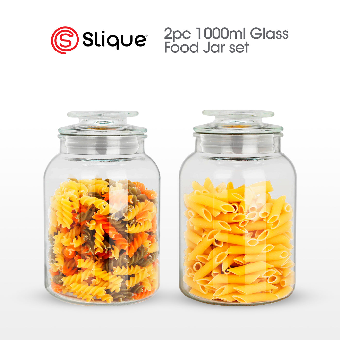 SLIQUE Premium Glass Jar w/ Glass Lid Airtight 1000ml|1L Set of 2