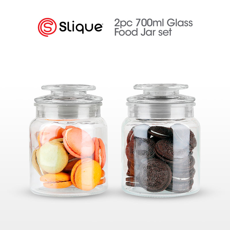SLIQUE Premium Glass Jar w/ Glass Lid Airtight 700ml Set of 2