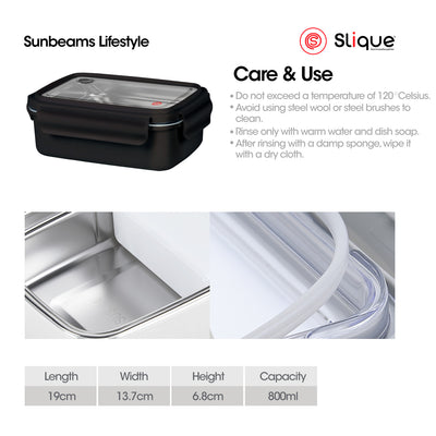 SLIQUE Lunch Box w/ Compartment Vent Spork 800ml | Stainless Steel Insulated | BPA Free Airtight Microwave Safe Amazing Gift Idea For Any Occasion!