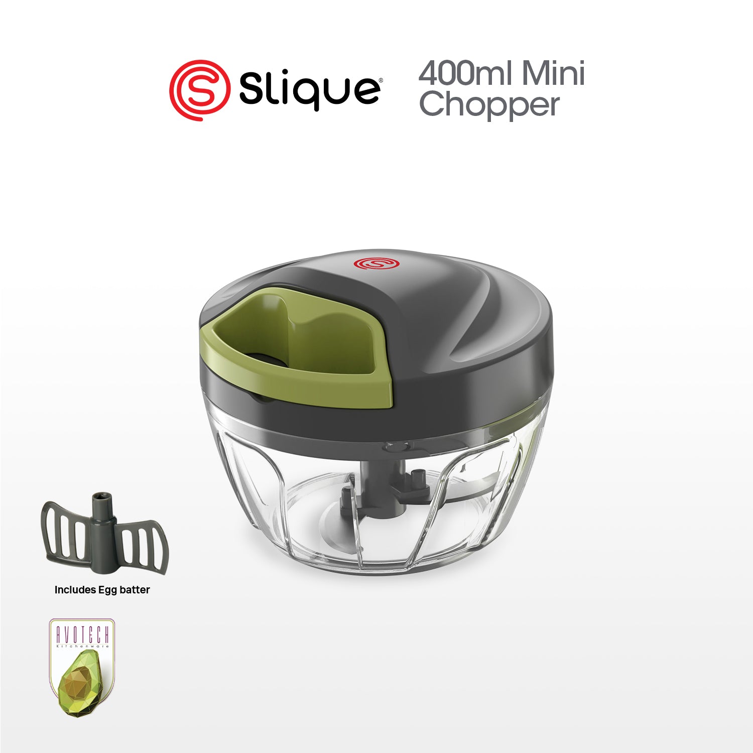 SLIQUE Avotech Anti-Slip Base Mini Chopper w/ Extra Blade 400ml | 0.4L
