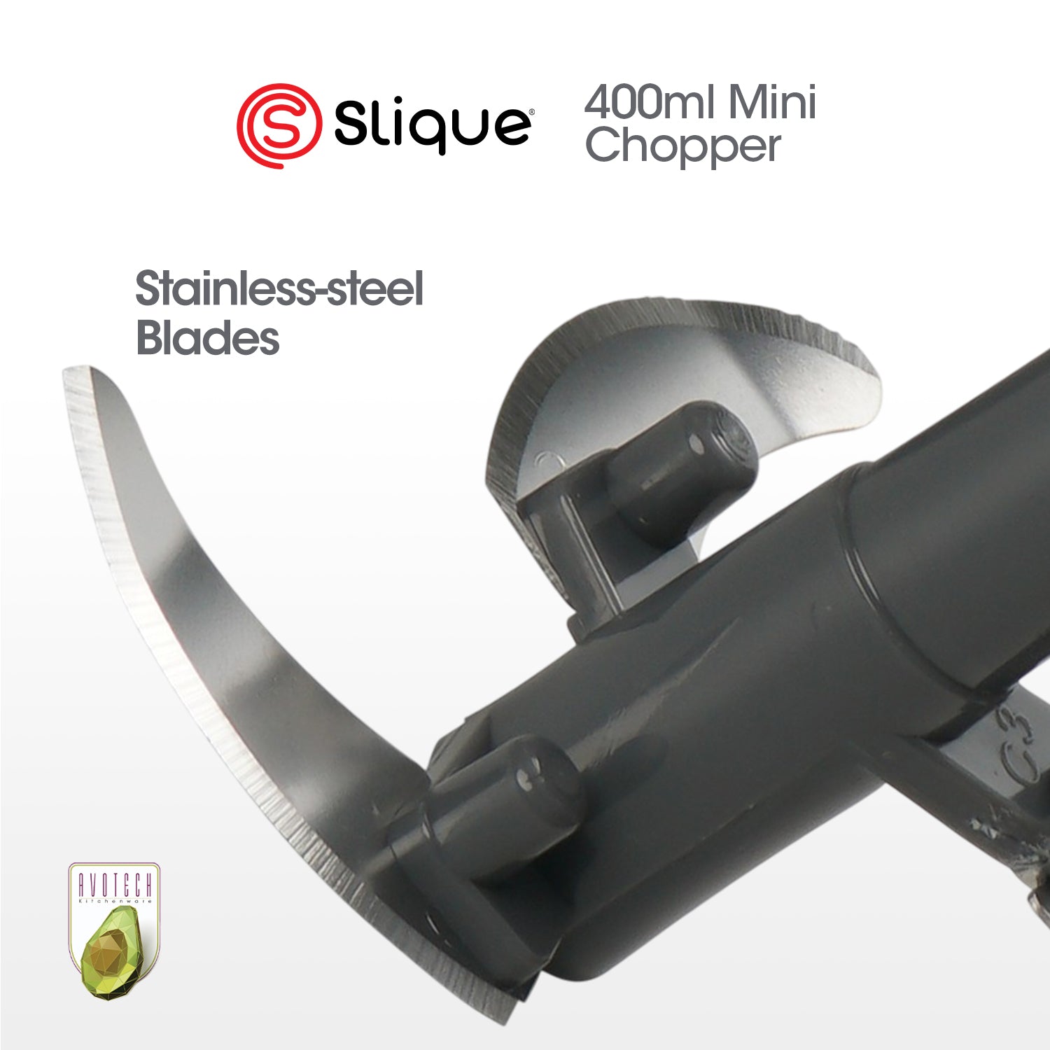 SLIQUE Avotech Anti-Slip Base Mini Chopper w/ Extra Blade 400ml | 0.4L