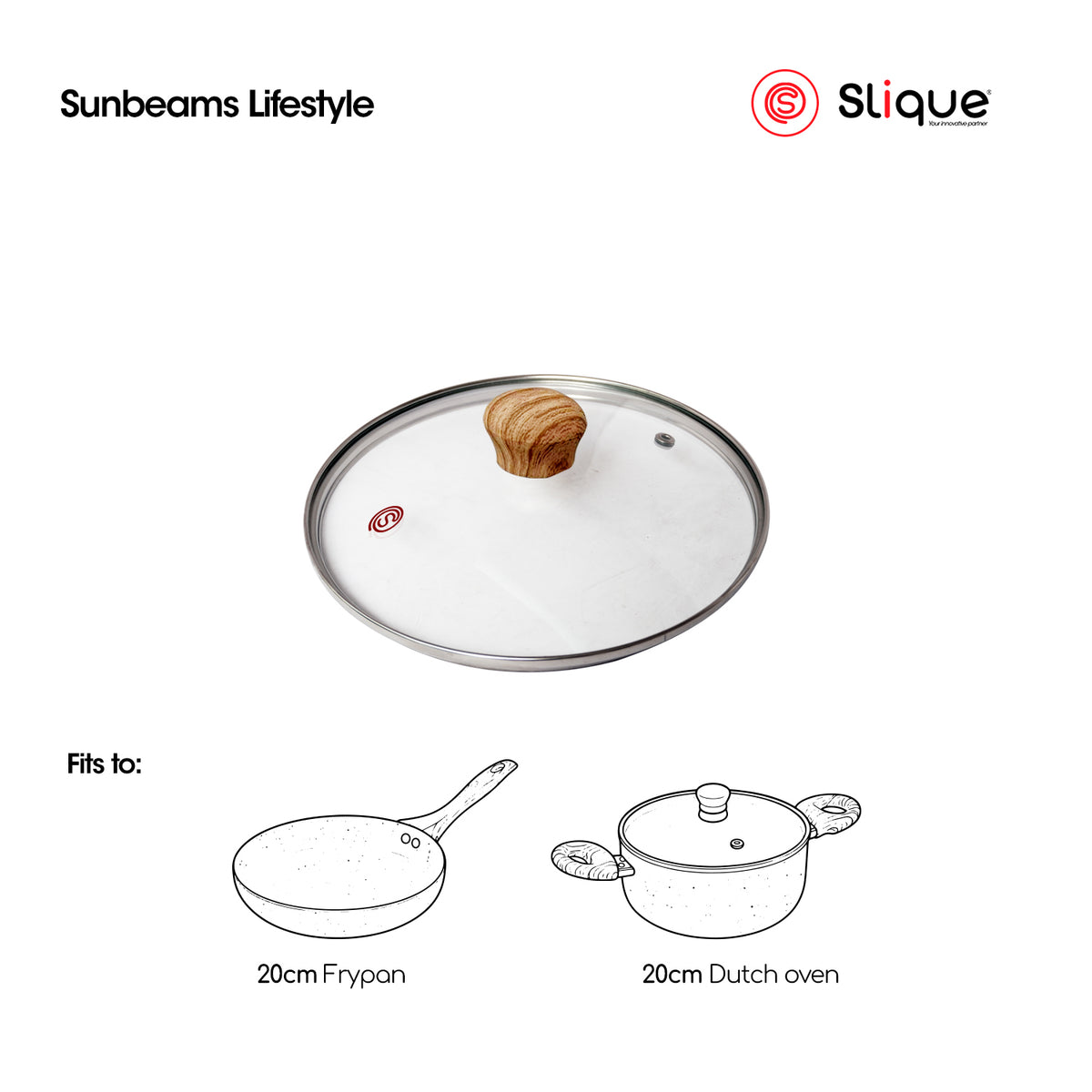 Slique Tempered Glass Lid for Frying Pan Wok Pot Saucepan 20cm 24cm 28cm Cookware Replacement Cover