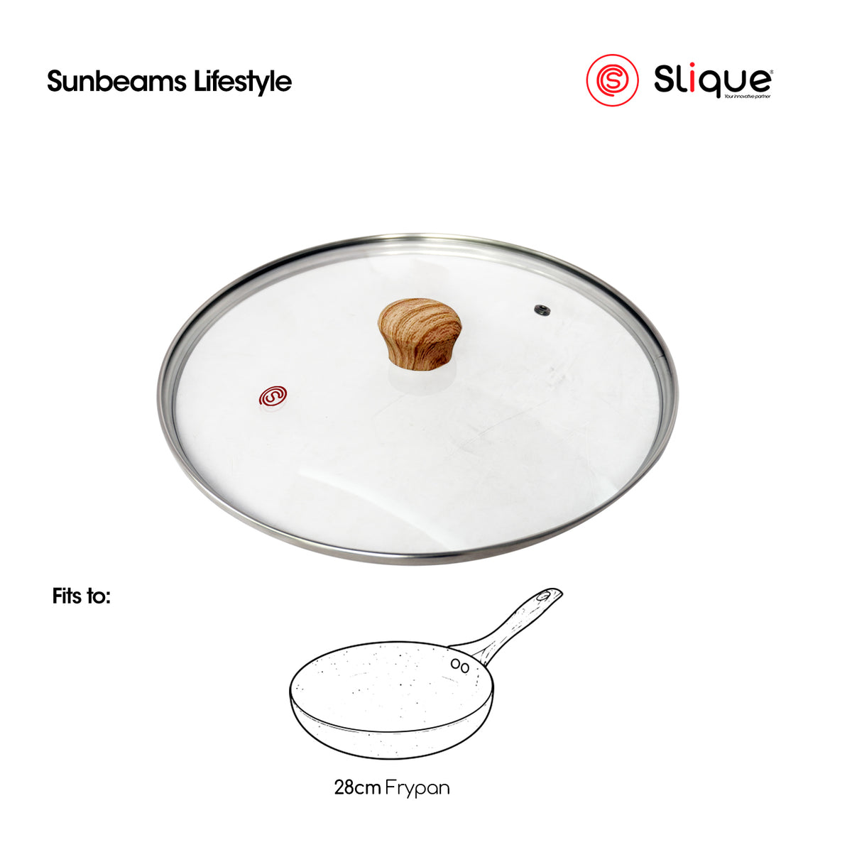 Slique Tempered Glass Lid for Frying Pan Wok Pot Saucepan 20cm 24cm 28cm Cookware Replacement Cover