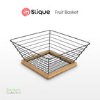 SLIQUE Premium Fruit Basket 25x25x10cm Serving Basket, Vegetable Basket, Bamboo Metal Wire Organizer