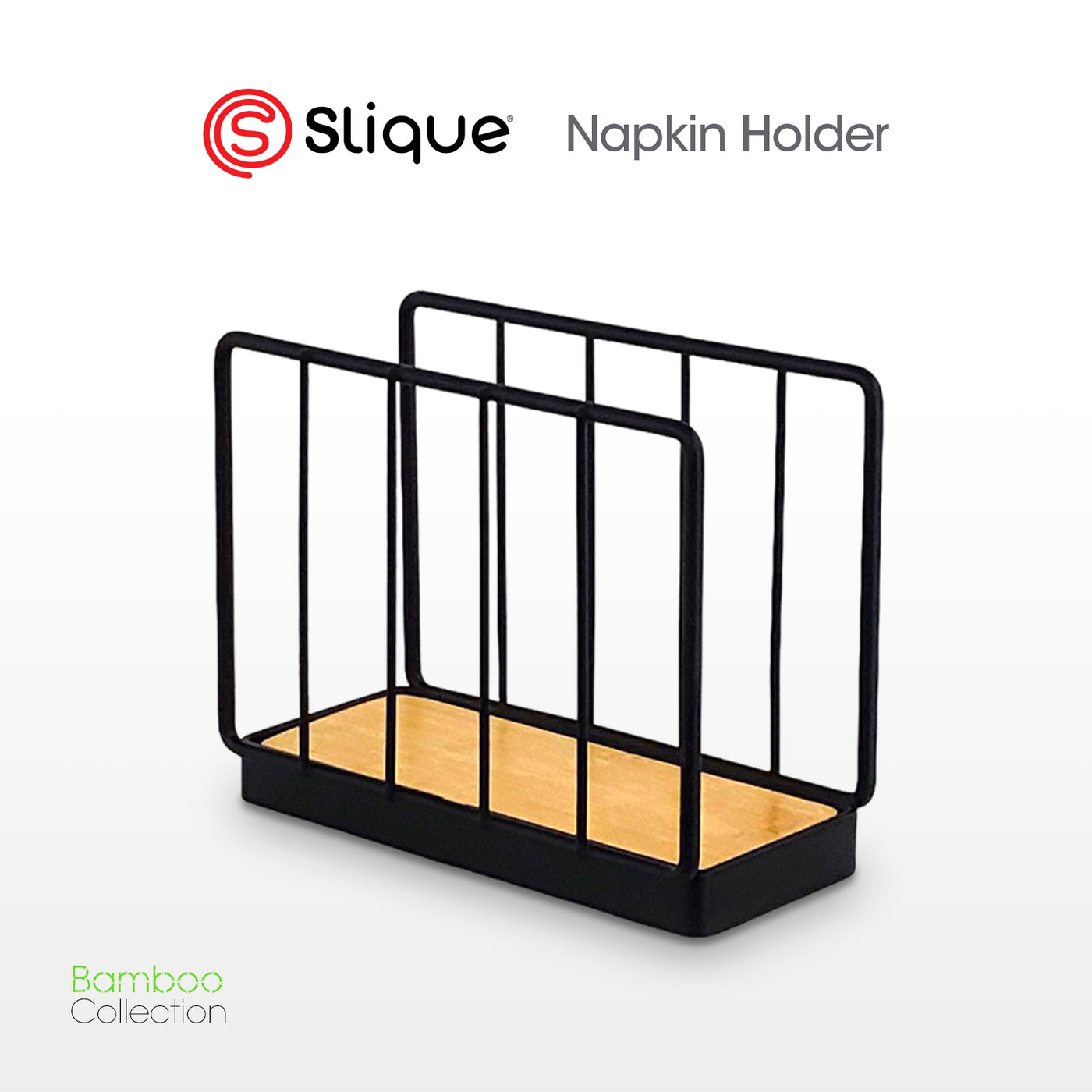 SLIQUE Premium Napkin Holder 14x6.5x11cm Bamboo Metal Wire Organizer