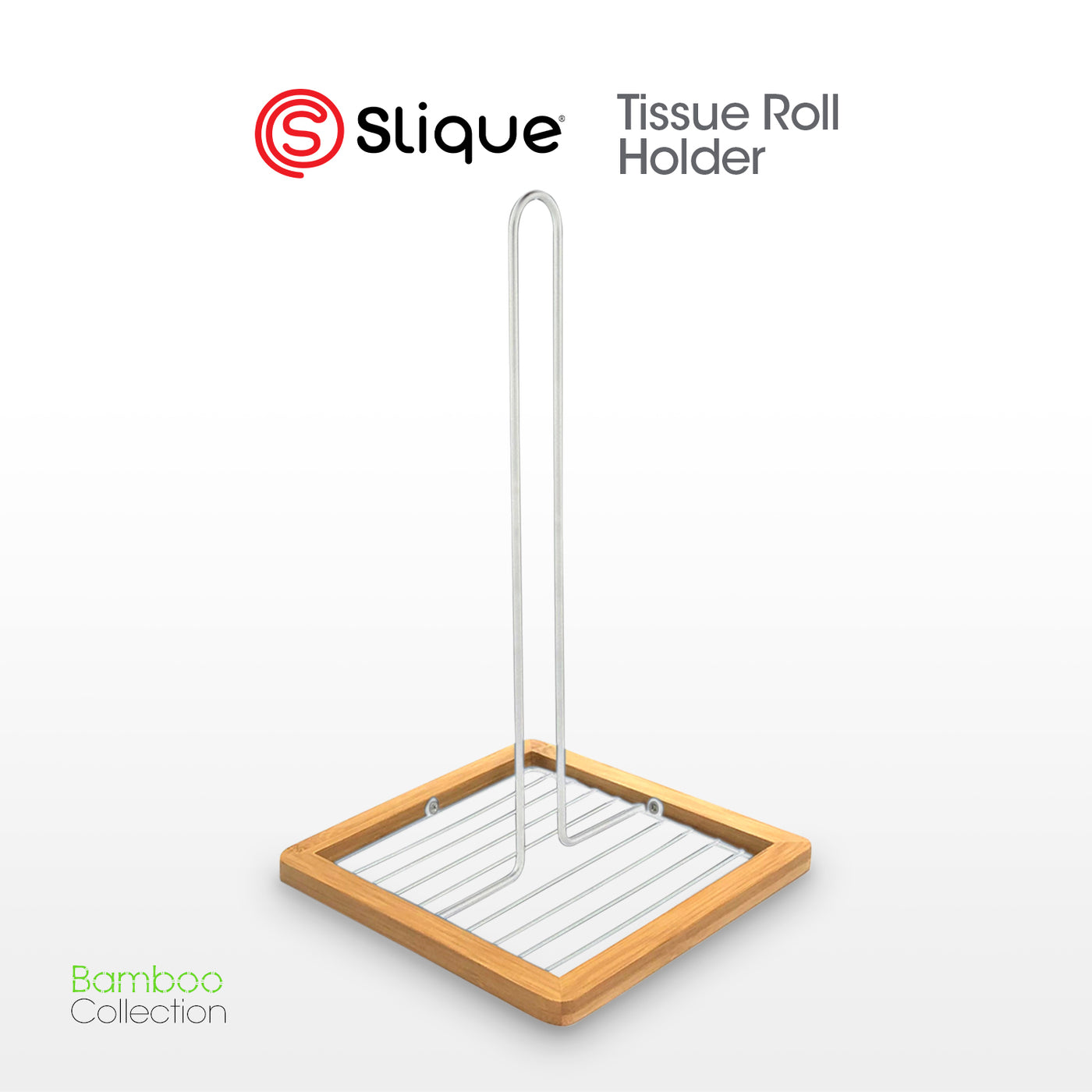 SLIQUE Premium Tissue Roll Holder 18x18x30cm Bamboo Metal Wire Organizer