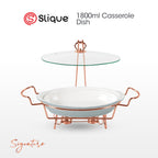 SLIQUE Casserole Serving Dish Oval, Signature Porcelain Collection Copper Stand with Candle Burner
