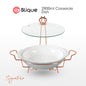 SLIQUE Casserole Serving Dish Round, Signature Porcelain Collection Copper Stand with Candle Burner