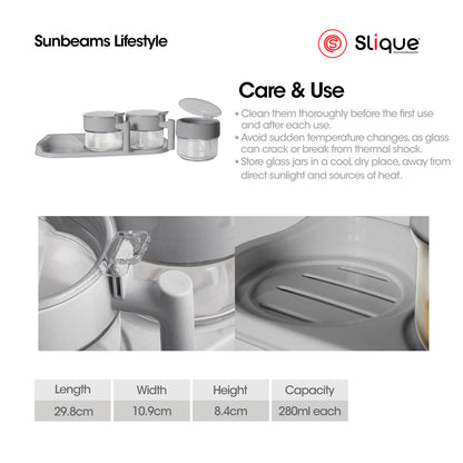 SLIQUE Premium Sodium Glass Condiment Jar Set, Condiments Organizer Bottle 3pcs Jar Set 280ml