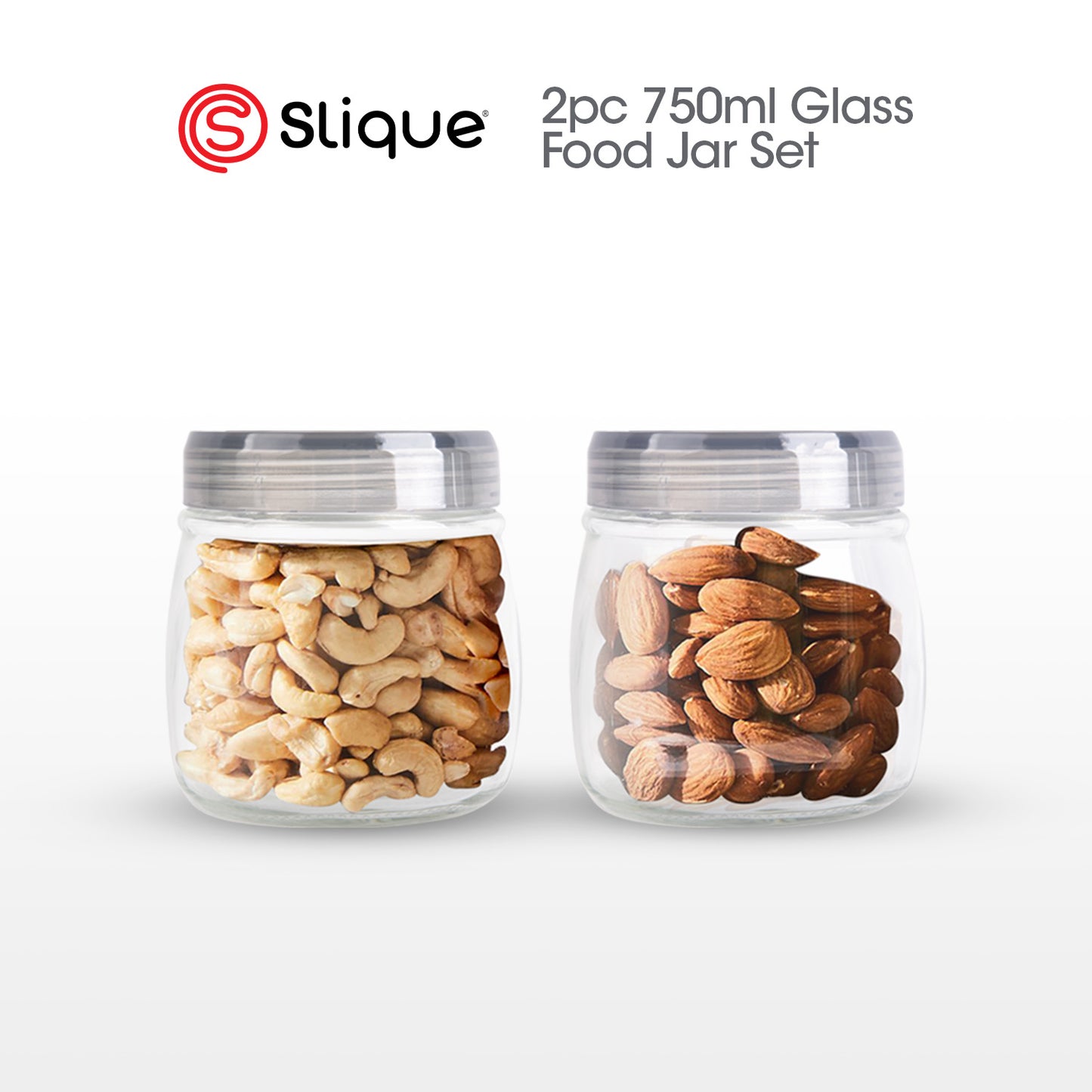 SLIQUE Premium Sodium Glass Food Jars 2pcs Jar Set 500/750/1000/1700/2100ml
