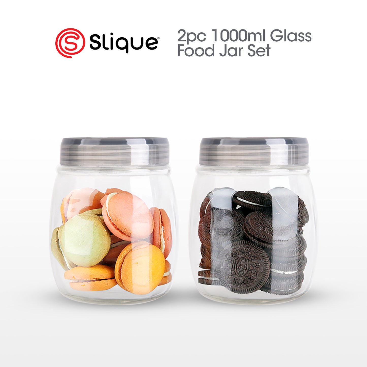 SLIQUE Premium Sodium Glass Food Jars 2pcs Jar Set 500/750/1000/1700/2100ml