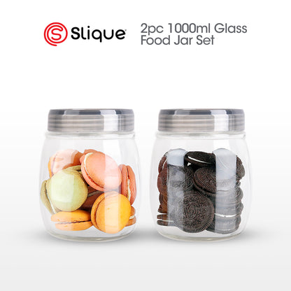 SLIQUE Premium Sodium Glass Food Jars 2pcs Jar Set 500/750/1000/1700/2100ml