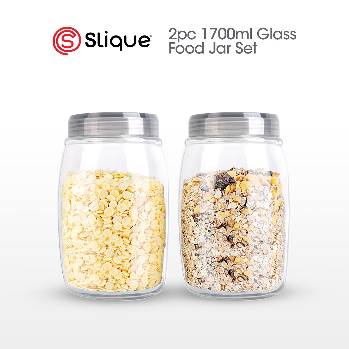 SLIQUE Premium Sodium Glass Food Jars 2pcs Jar Set 500/750/1000/1700/2100ml