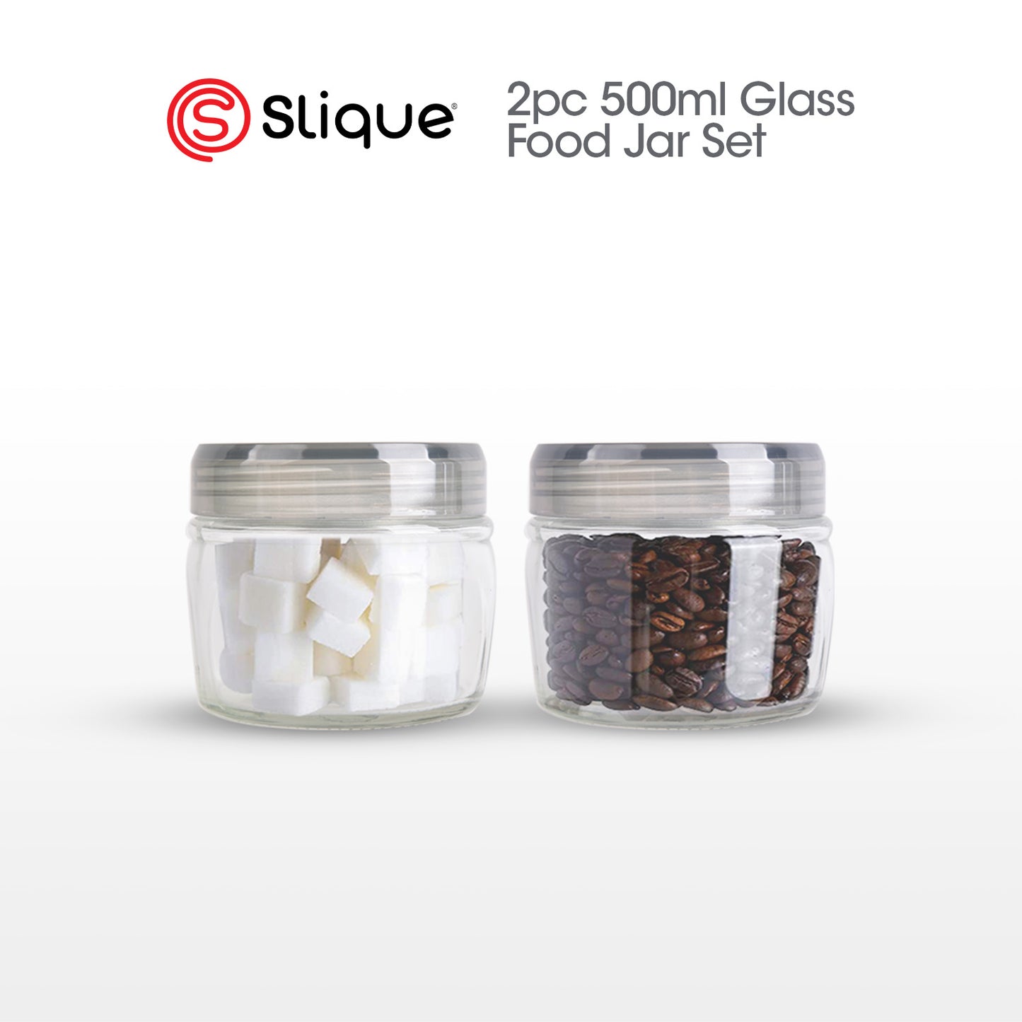 SLIQUE Premium Sodium Glass Food Jars 2pcs Jar Set 500/750/1000/1700/2100ml