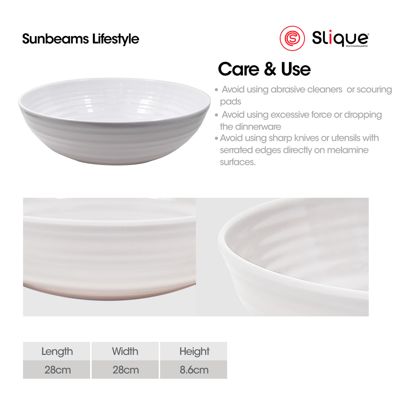 SLIQUE Premium Melamine Dinner Plate, Serving Plate, Dessert Plate, Bowl, Serving Bowl, Deep Bowl, Sauce Dish, Tumbler, Rice Spoon, Soup Ladle - Persona Collection | Ripple Design | Dinnerware Sets