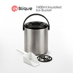 SLIQUE Premium Insulated Ice Bucket w/ Tong Stainless Steel 1600ml (Silver)