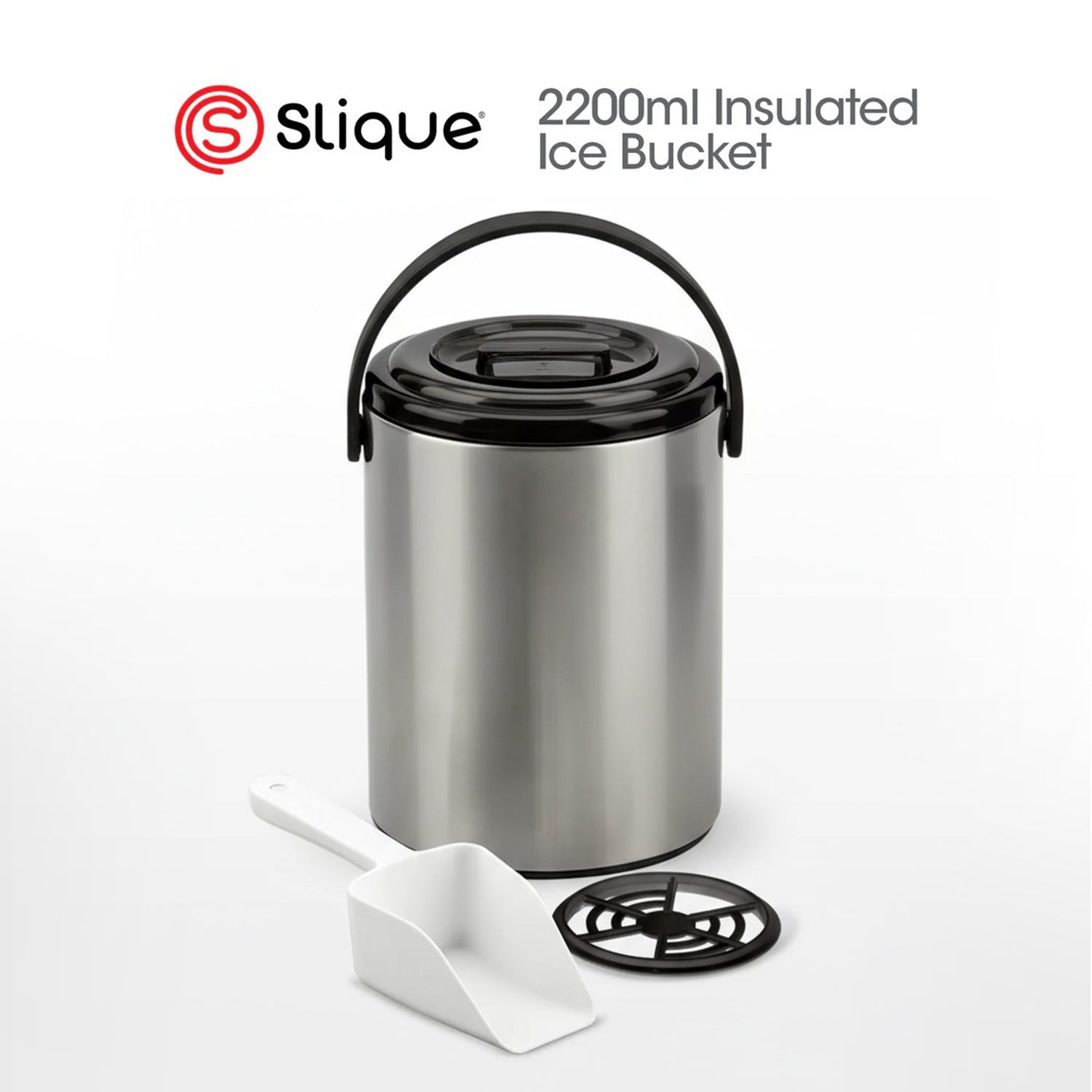SLIQUE Premium Insulated Ice Bucket w/ Tong 2200ml (Silver)