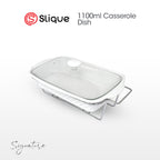 SLIQUE Casserole Serving Dish Rectangle, Signature Porcelain Collection Stand with Candle Burner