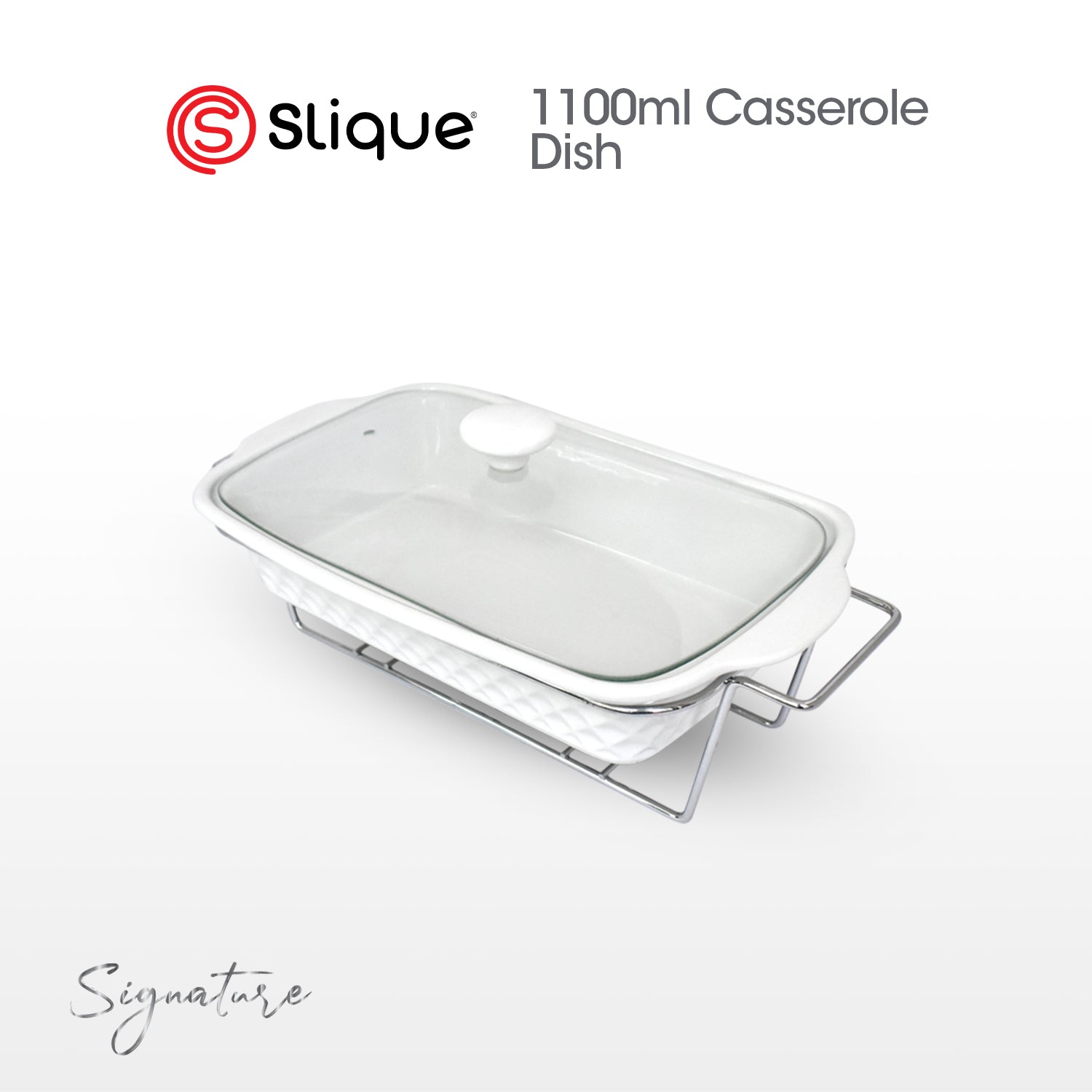 SLIQUE Casserole Serving Dish Rectangle, Signature Porcelain Collection Stand with Candle Burner