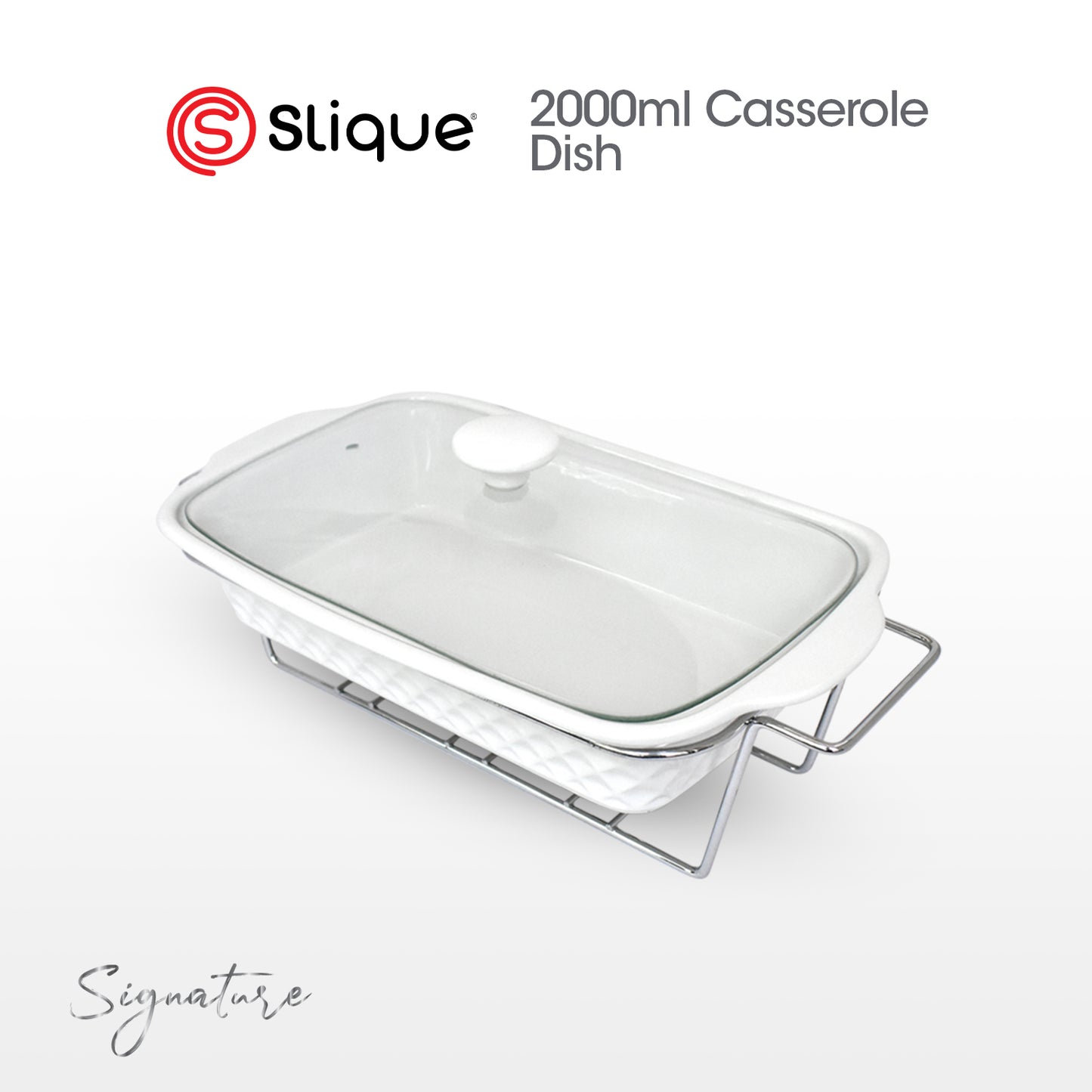 SLIQUE Casserole Serving Dish Rectangle, Signature Porcelain Collection Stand with Candle Burner