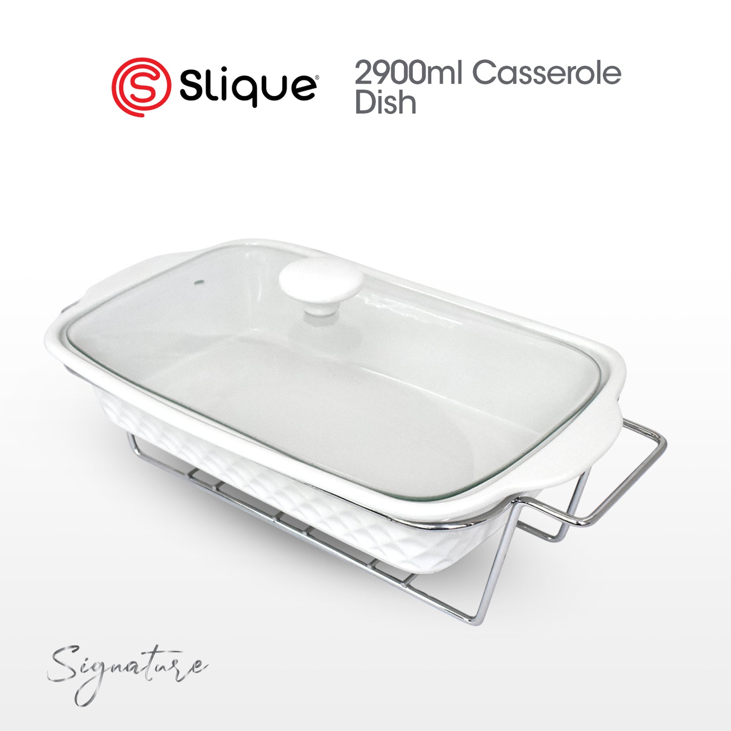 SLIQUE Casserole Serving Dish Rectangle, Signature Porcelain Collection Stand with Candle Burner