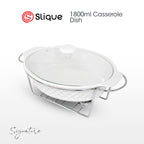 SLIQUE Casserole Serving Dish Oval, Signature Porcelain Collection Stand with Candle Burner