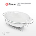 SLIQUE Premium Oval Ceramic Casserole Serving Dish with Tempered Glass Lid 1L/1.8L/2.6L