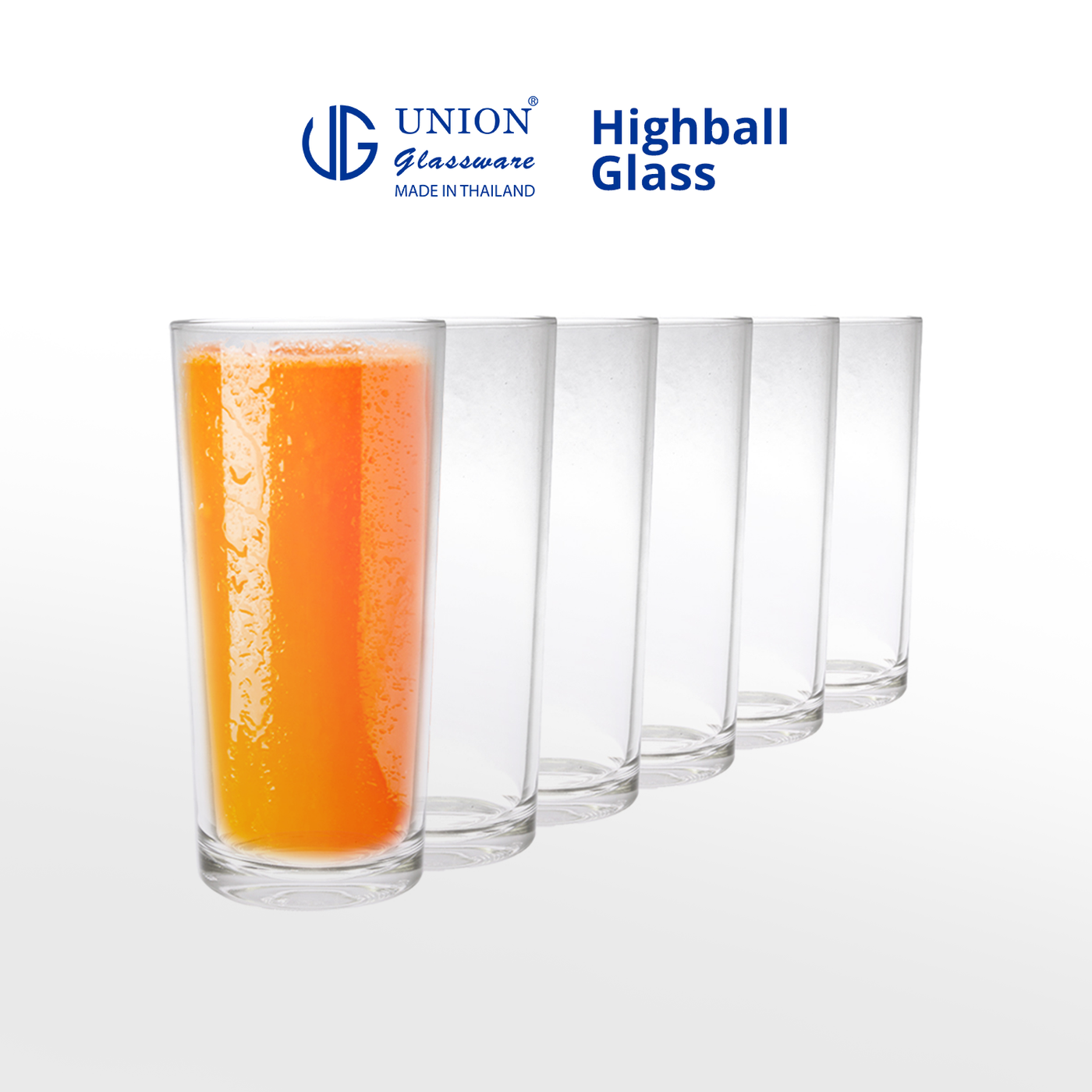 UNION GLASS Thailand Premium Clear Glass Highball Glass 340ml Set of 6