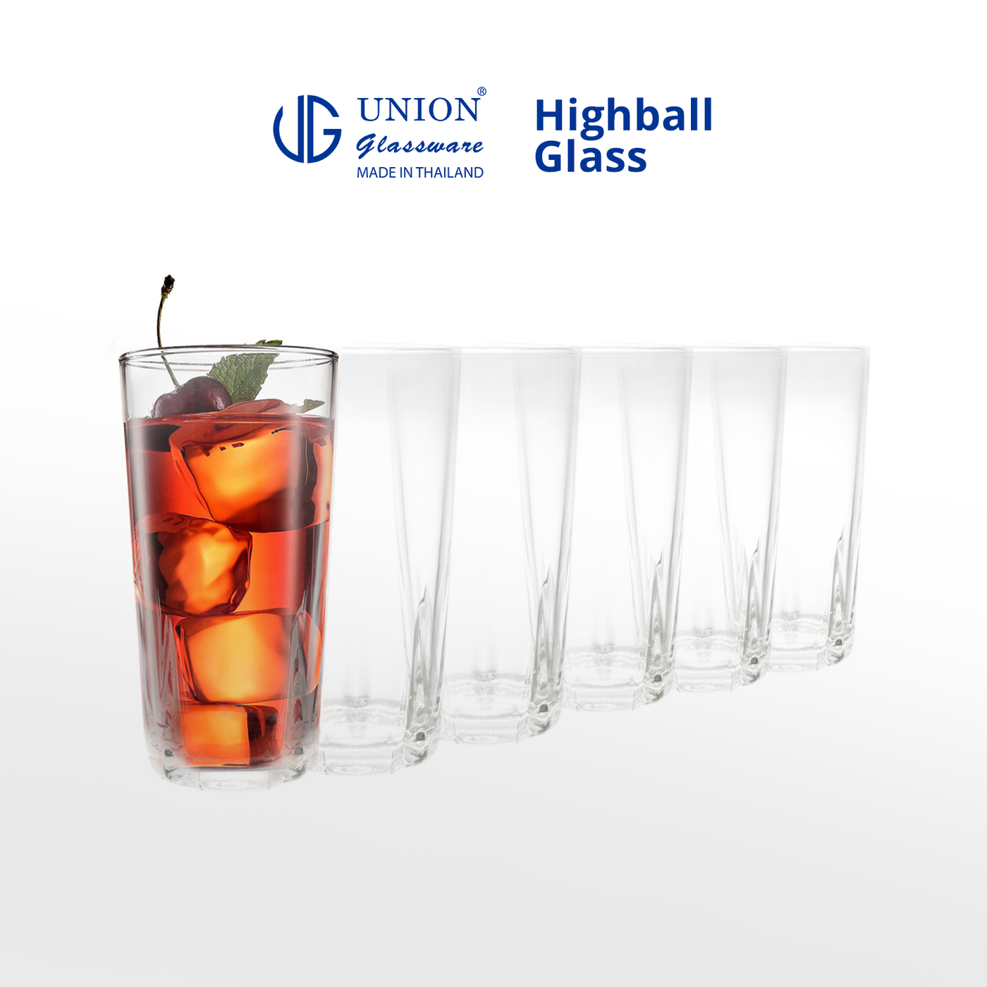 UNION GLASS Thailand Premium Clear Glass Highball Glass 293 ml | 10 oz Set of 6