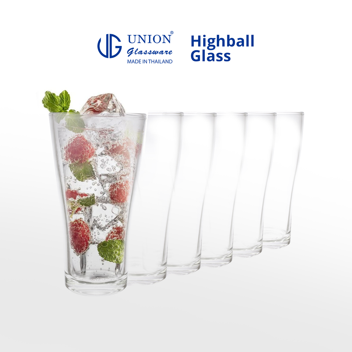UNION GLASS Thailand Premium Clear Glass Highball Glass 375ml Set of 6