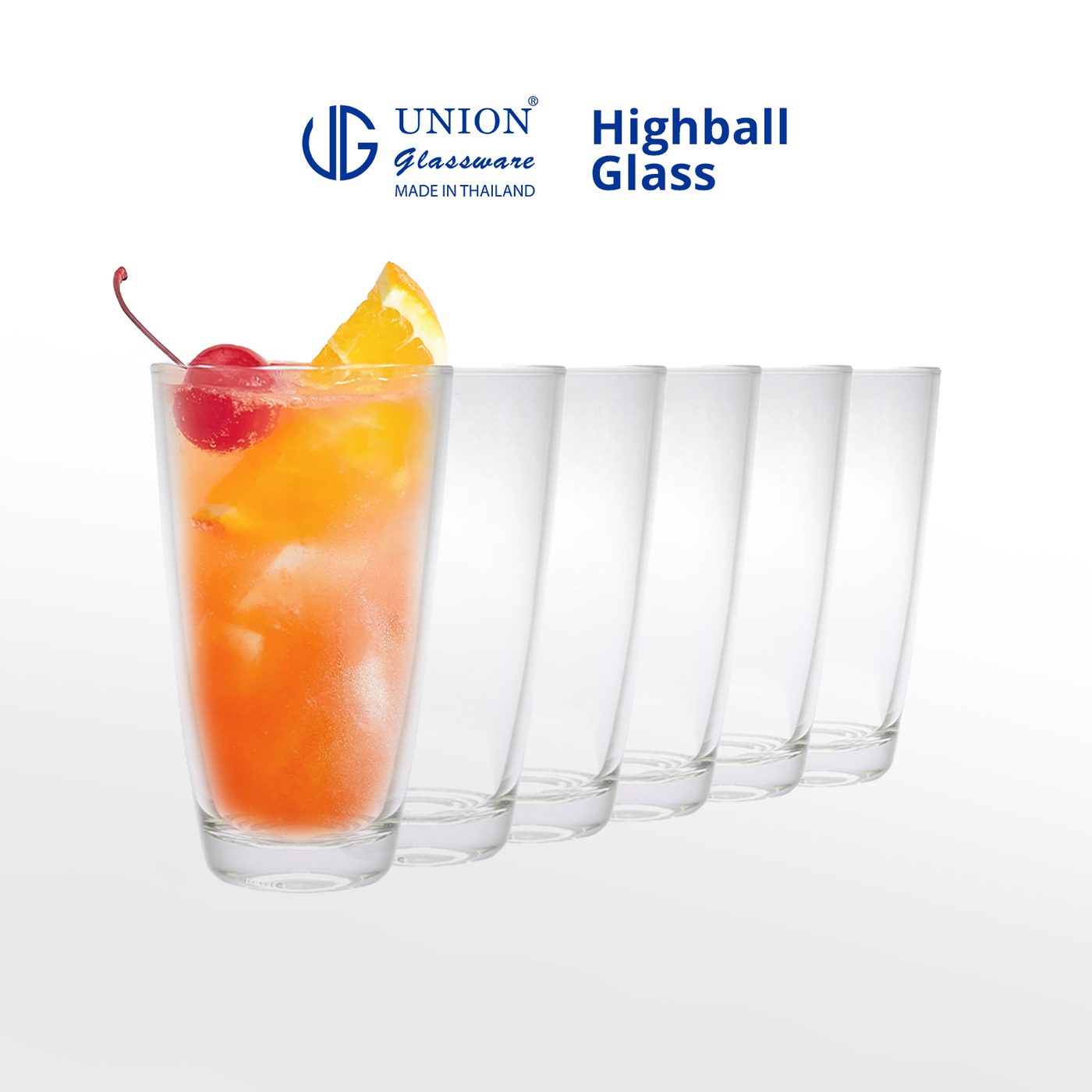 UNION GLASS Thailand Premium Clear Glass Highball Glass 345ml Set of 6