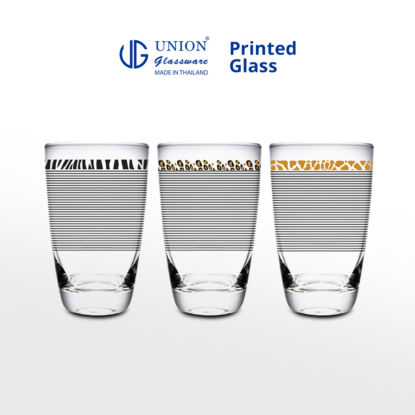 UNION GLASS Printed Glass Limited Edition Design Water, Juice, Soda Glass 360ml | 13oz [Set of 3]