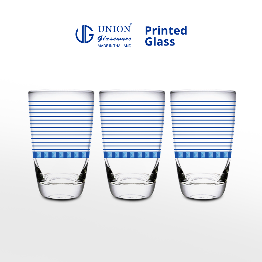 UNION GLASS Thailand Premium Printed Glass Limited Edition Design Water, Juice, Soda Glass 445ml | 16oz Set of 3