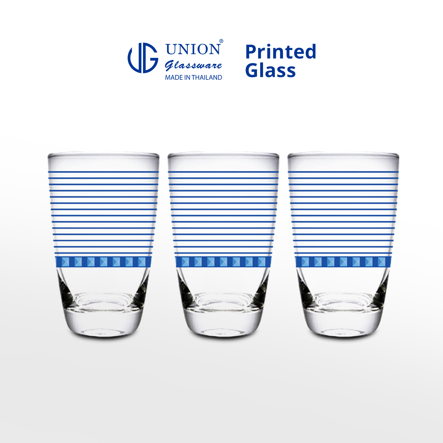 UNION GLASS Thailand Premium Printed Glass Limited Edition Design Water, Juice, Soda Glass 445ml | 16oz Set of 3
