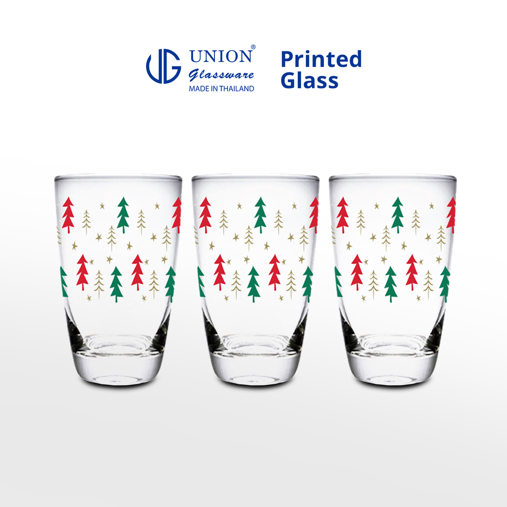 UNION GLASS Thailand Premium Printed Glass Limited Edition Design Water, Juice, Soda Glass 445ml | 16oz Set of 3