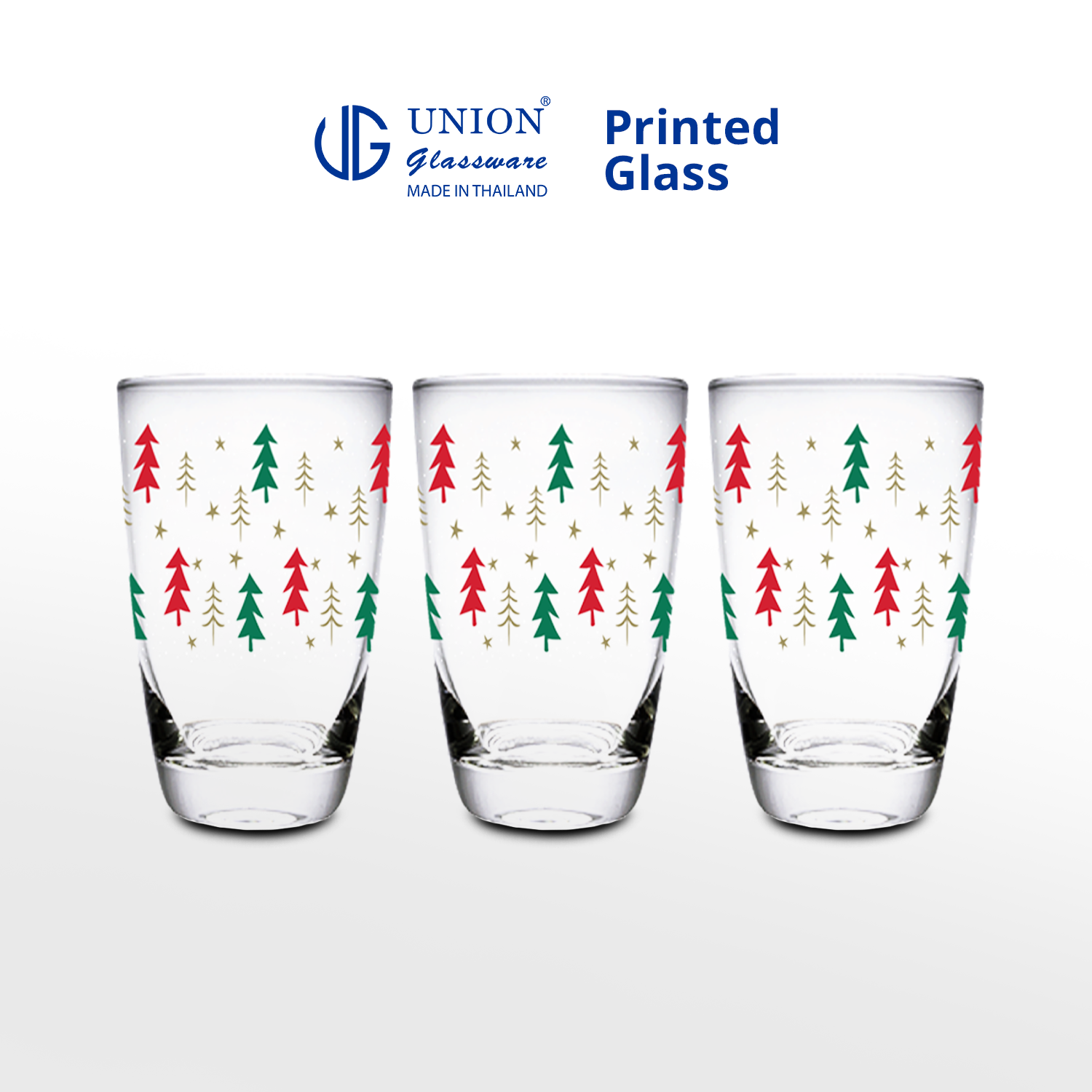 UNION GLASS Thailand Premium Printed Glass Limited Edition Design Water, Juice, Soda Glass 445ml | 16oz Set of 3