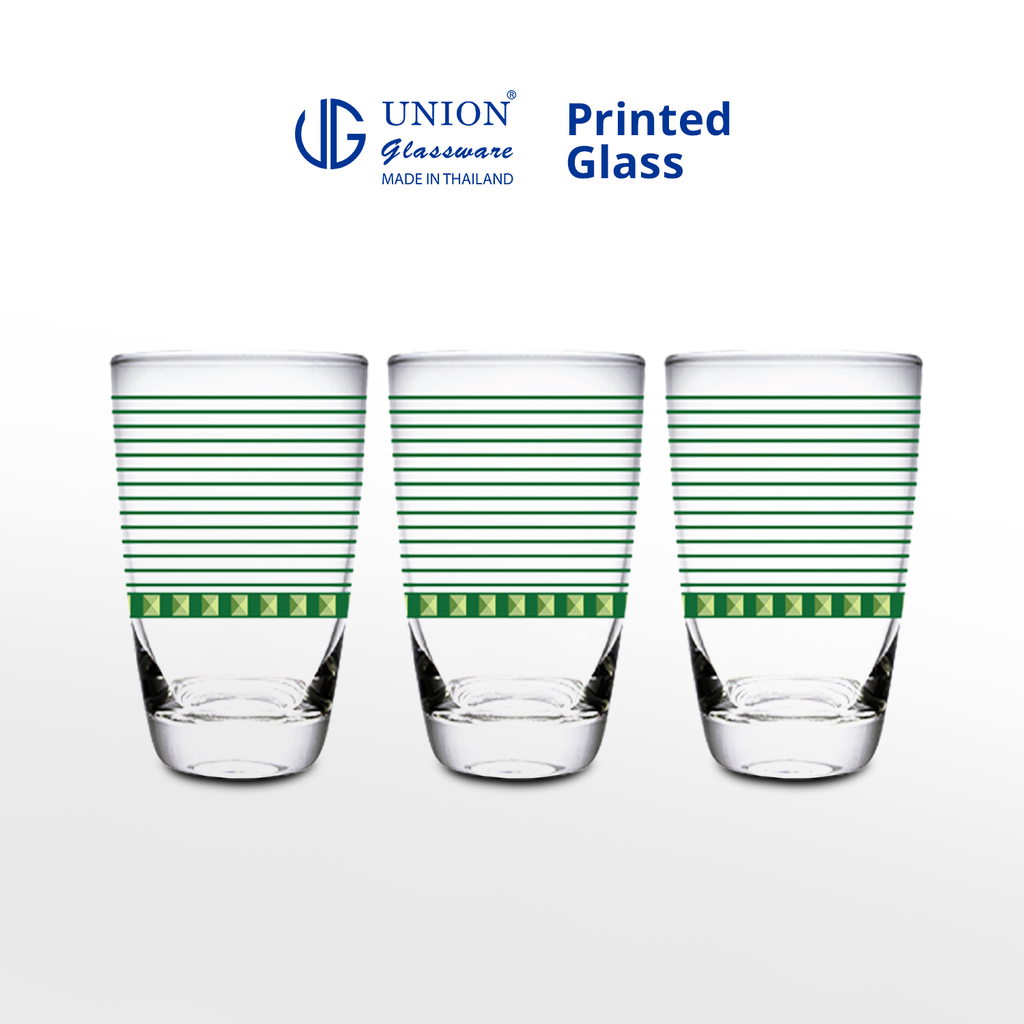 UNION GLASS Thailand Premium Printed Glass Limited Edition Design Water, Juice, Soda Glass 445ml | 16oz Set of 3